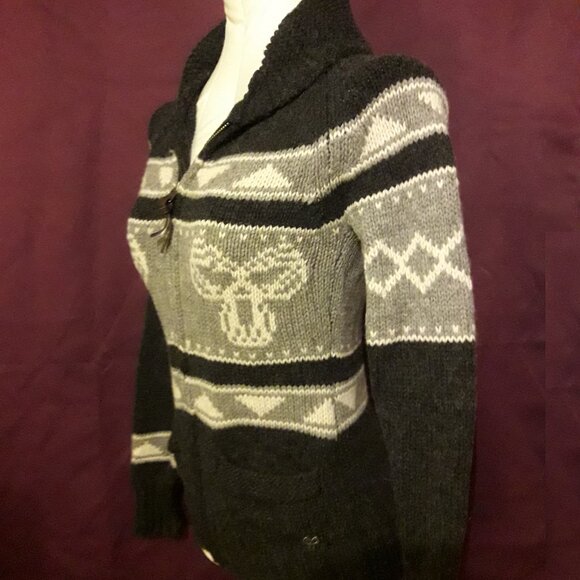 Aritzia TNA 100% Lambswool XXS Full Zip Sweater Shawl Collar Gray & White Wool - Picture 3 of 9